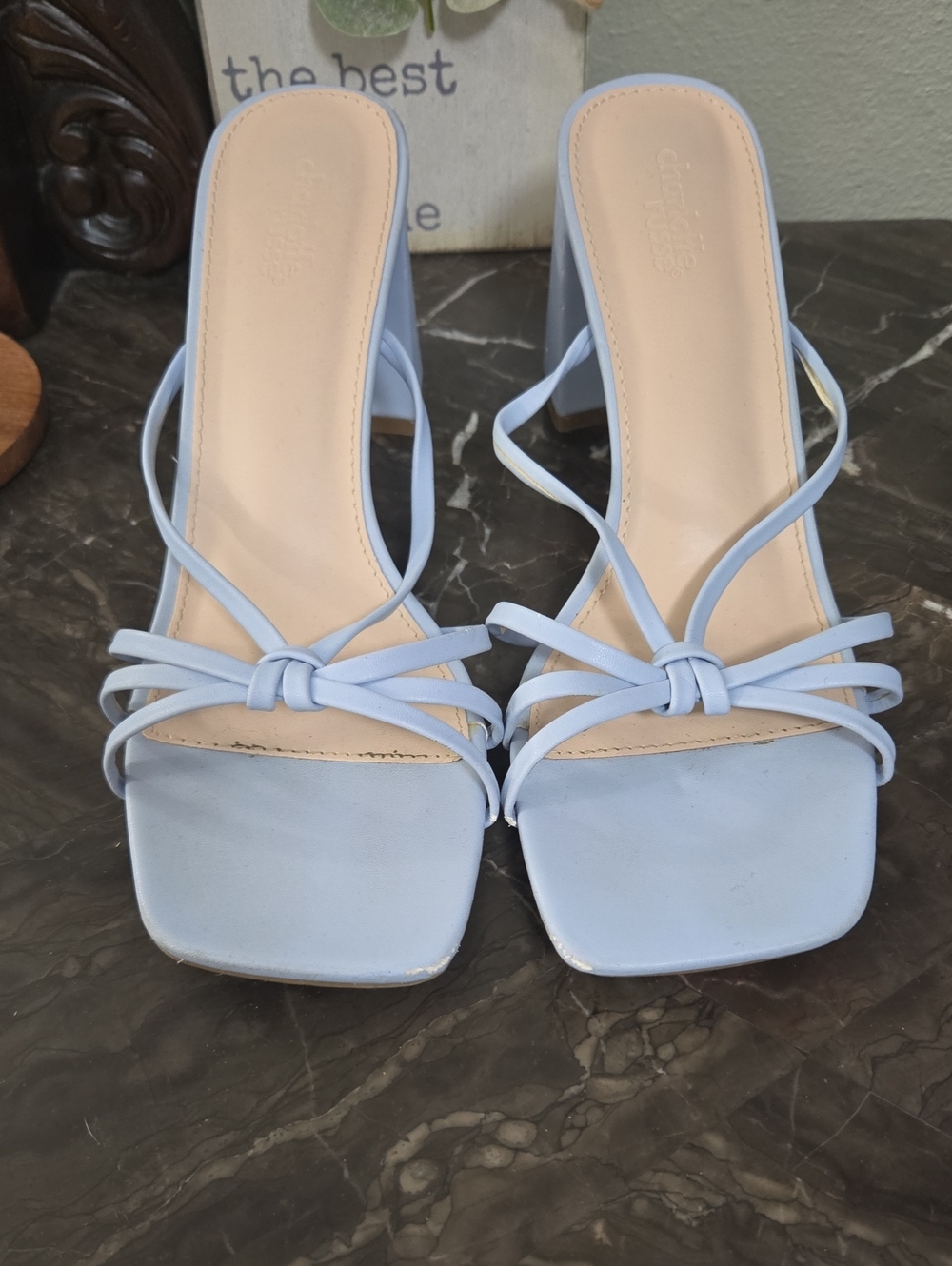 Charlotte Russe Pale Blue Strappy Knot Heeled Sandals
